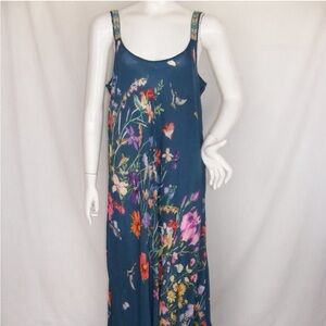 JOHNNY WAS Maxi Dress, XXL, Linsu, Teal, Floral/Birds/Butterflies, Tank, Long